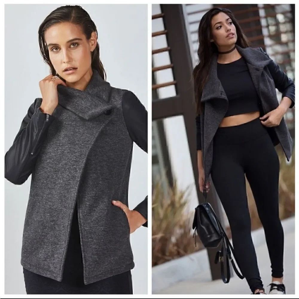 Fabletics Milano Faux Leather-Sleeve Coat size medium